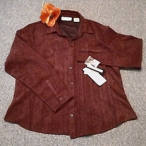 NEW Lemon Grass Dark Brown Embroidered Suede Top